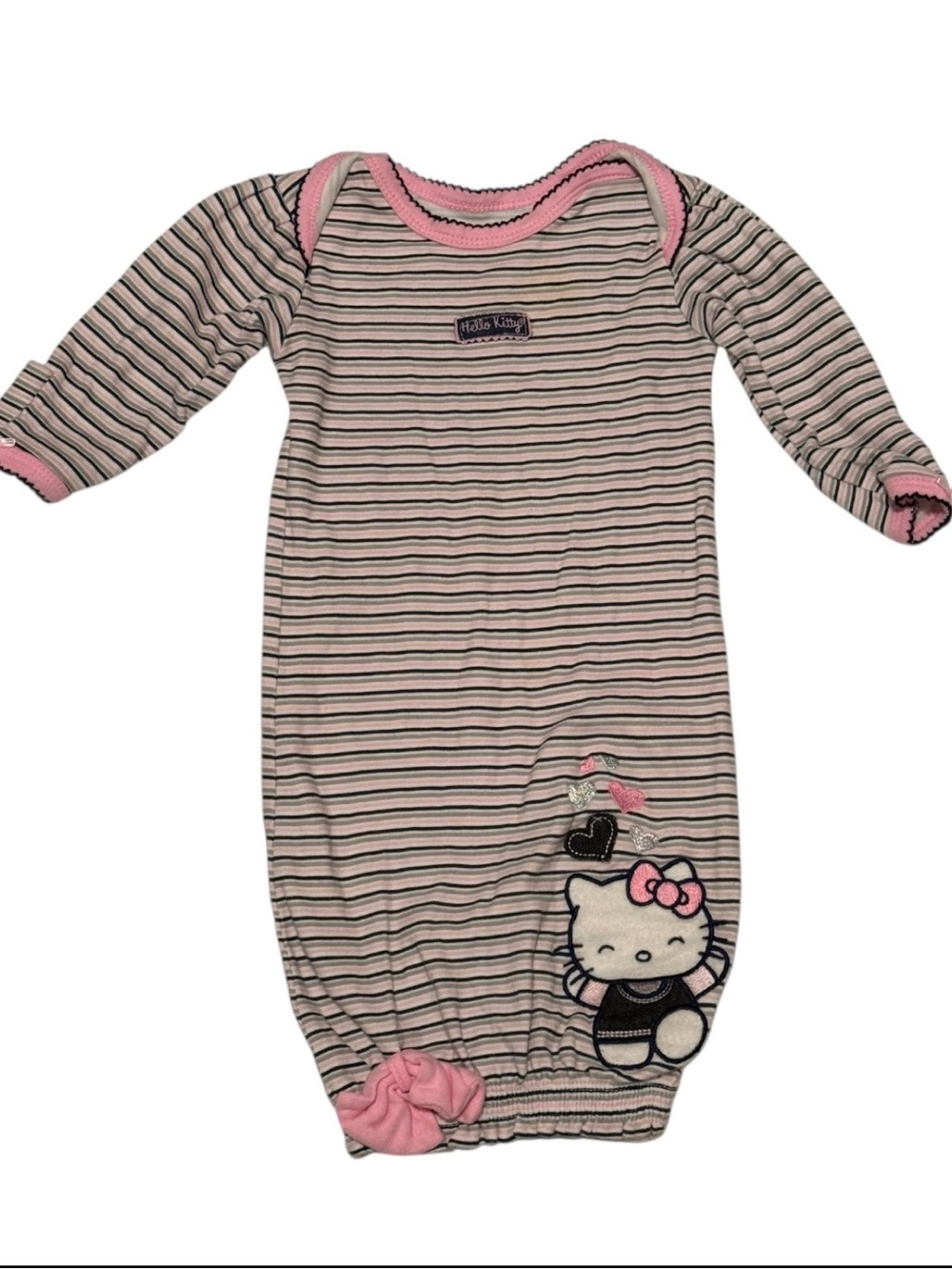 Hello Kitty newborn sleep gown features pink/ black horizontal stripes One Size